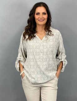 Maj, mönstrad viskosblus, beige - 