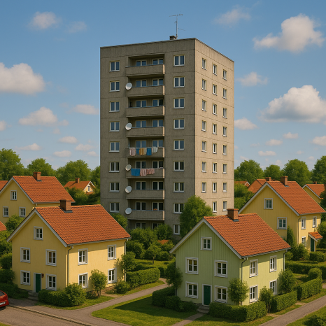 AI Genererad exempel bild på flerbostadshus i ett villaområde AI Genererad exempel bild på flerbostadshus i ett villaområde