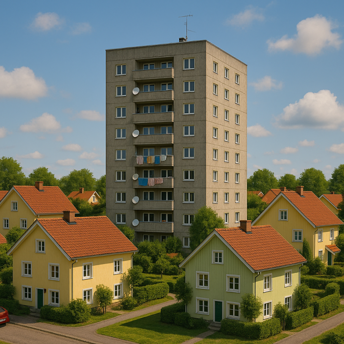AI Genererad exempel bild på flerbostadshus i ett villaområde AI Genererad exempel bild på flerbostadshus i ett villaområde