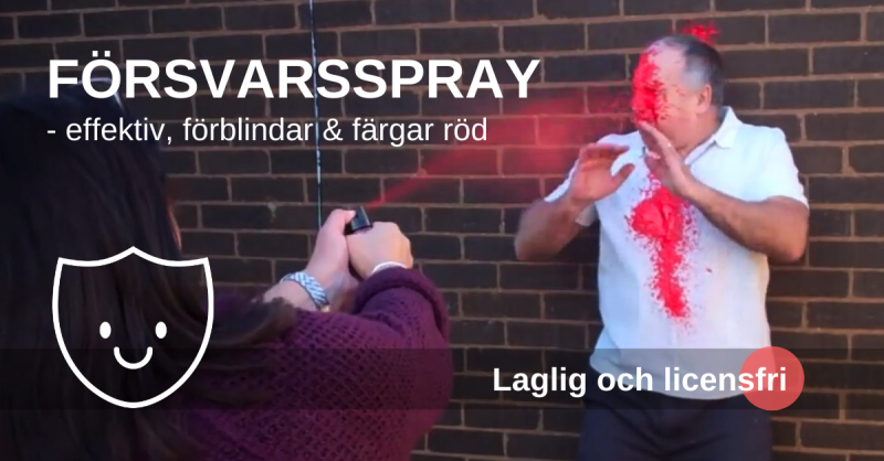 Försvarsspray. Sveriges starkaste lagliga självförsvarsspray. Pepparspray och Tårgasspray är dock inte lagliga.