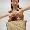 A LOLA CASADEMUNT BAG Palm leaf tote bag COGNAC