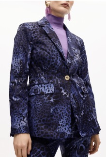 A LOLA CASADEMUNT ROYAL BLUE FIITED ANIMAL PRINT BLAZER