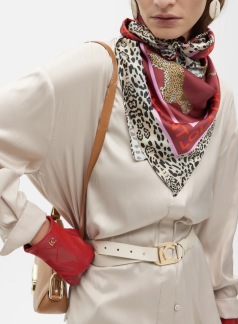 A LOLA CASADEMUNT LEO BEIGE/BURGUNDY SCARF