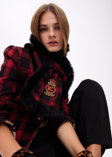 A LOLA CASADEMUNT Reversible Tartan and Faux Fur Scarf