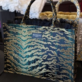 A SORENA HANMADE TOTE BAG GOLD, GREEN, BLACK