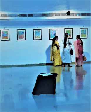 Three Indian Woman are some of the visitors deeply engaged in Freja´s Art world and Art work´s. Three Indian Woman are some of the visitors deeply engaged in Freja´s Art world and Art work´s.