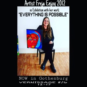 Freja Enjoy with her Art work "EVERYTHING IS POSSIBLE" in Exhibition year 2012. Freja Enjoy with her Art work "EVERYTHING IS POSSIBLE" in Exhibition year 2012.
