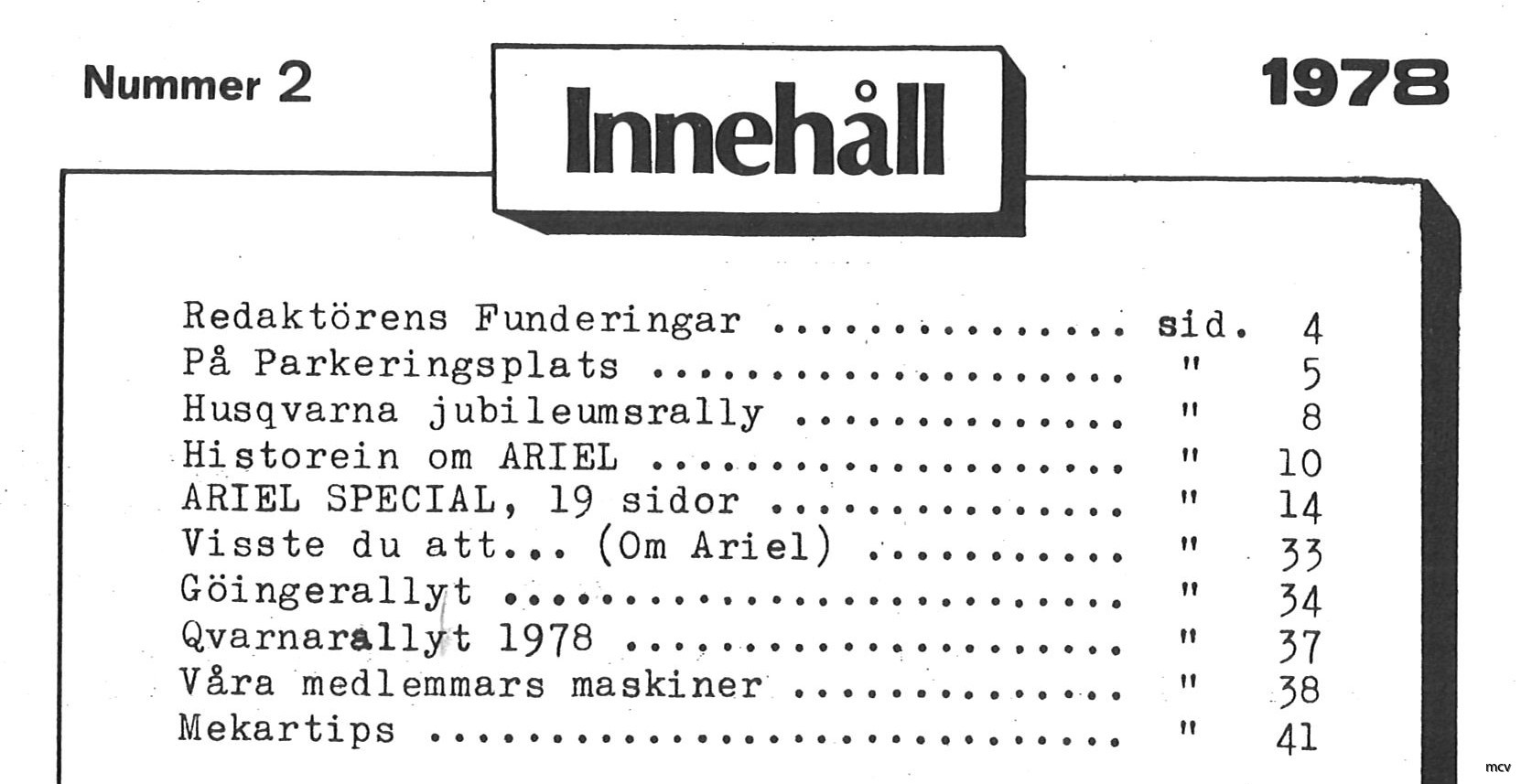 Innehållsförteckning nr 2-1978 Innehållsförteckning nr 2-1978