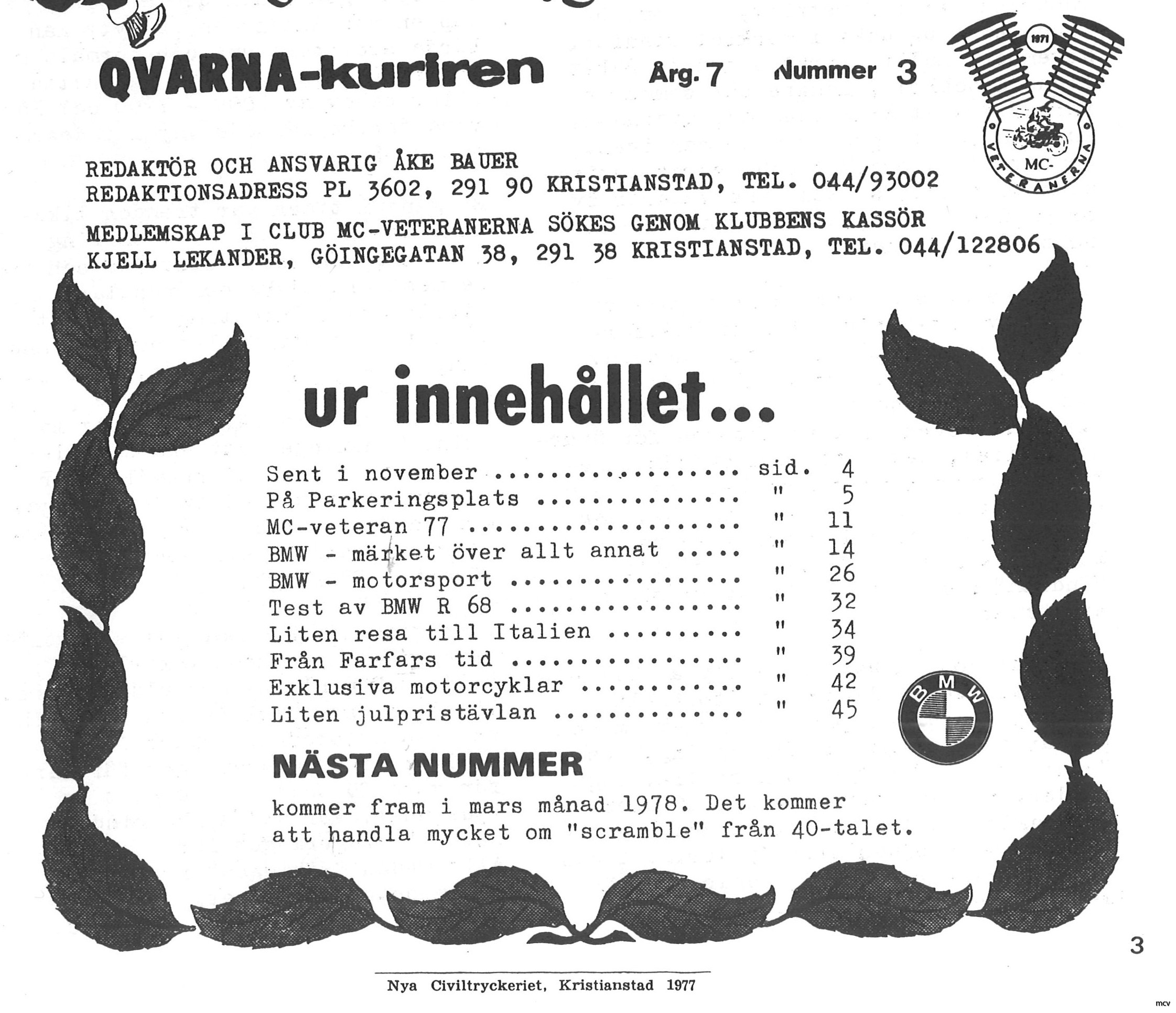 Innehållsförteckning nr 3-1977 Innehållsförteckning nr 3-1977