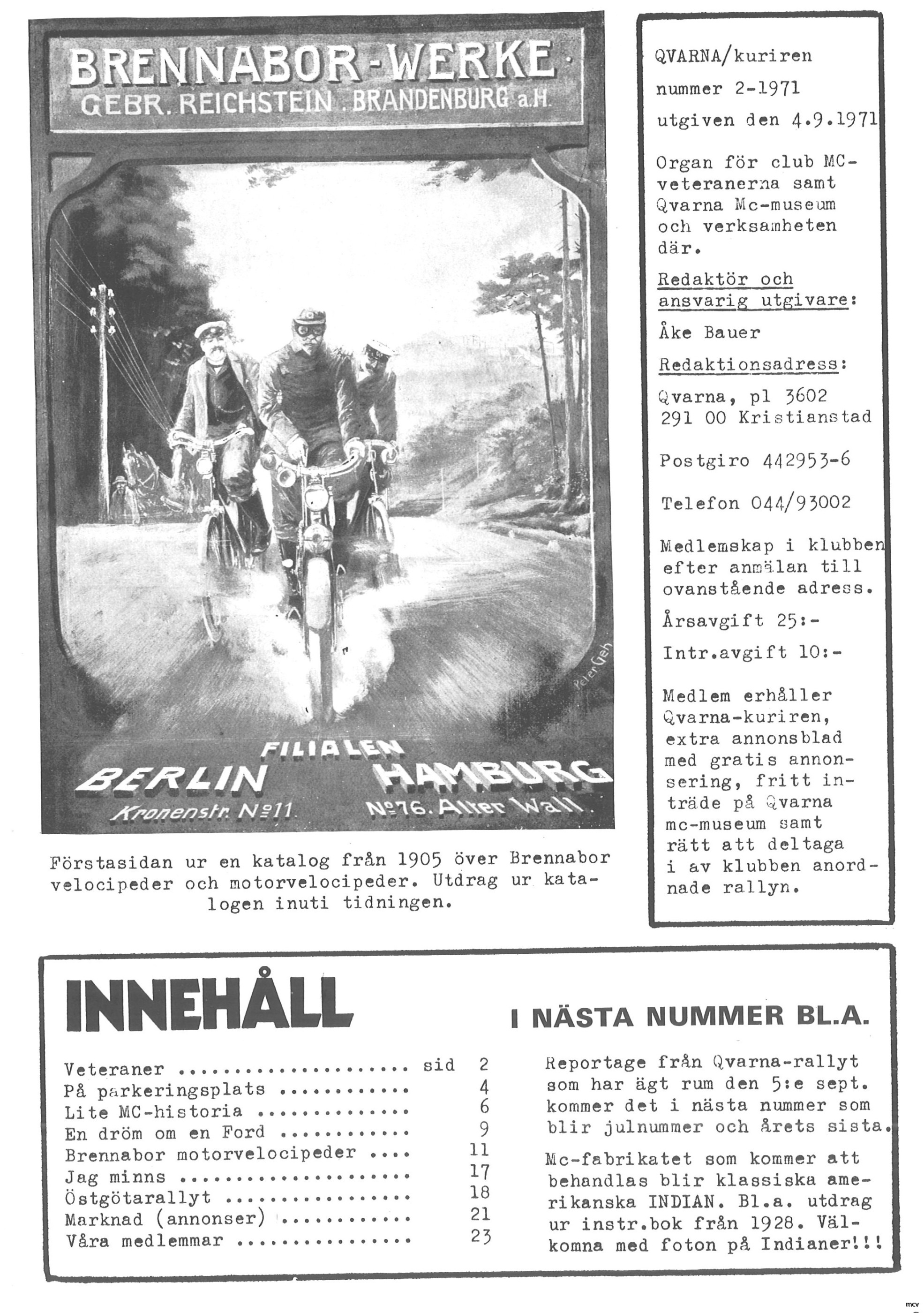 Innehållsförteckning nr 2-1971 Innehållsförteckning nr 2-1971