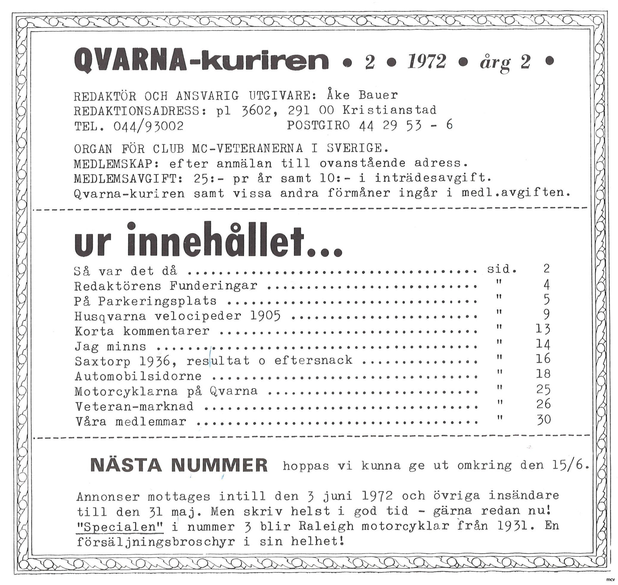 Innehållsförteckning nr 2-1972 Innehållsförteckning nr 2-1972