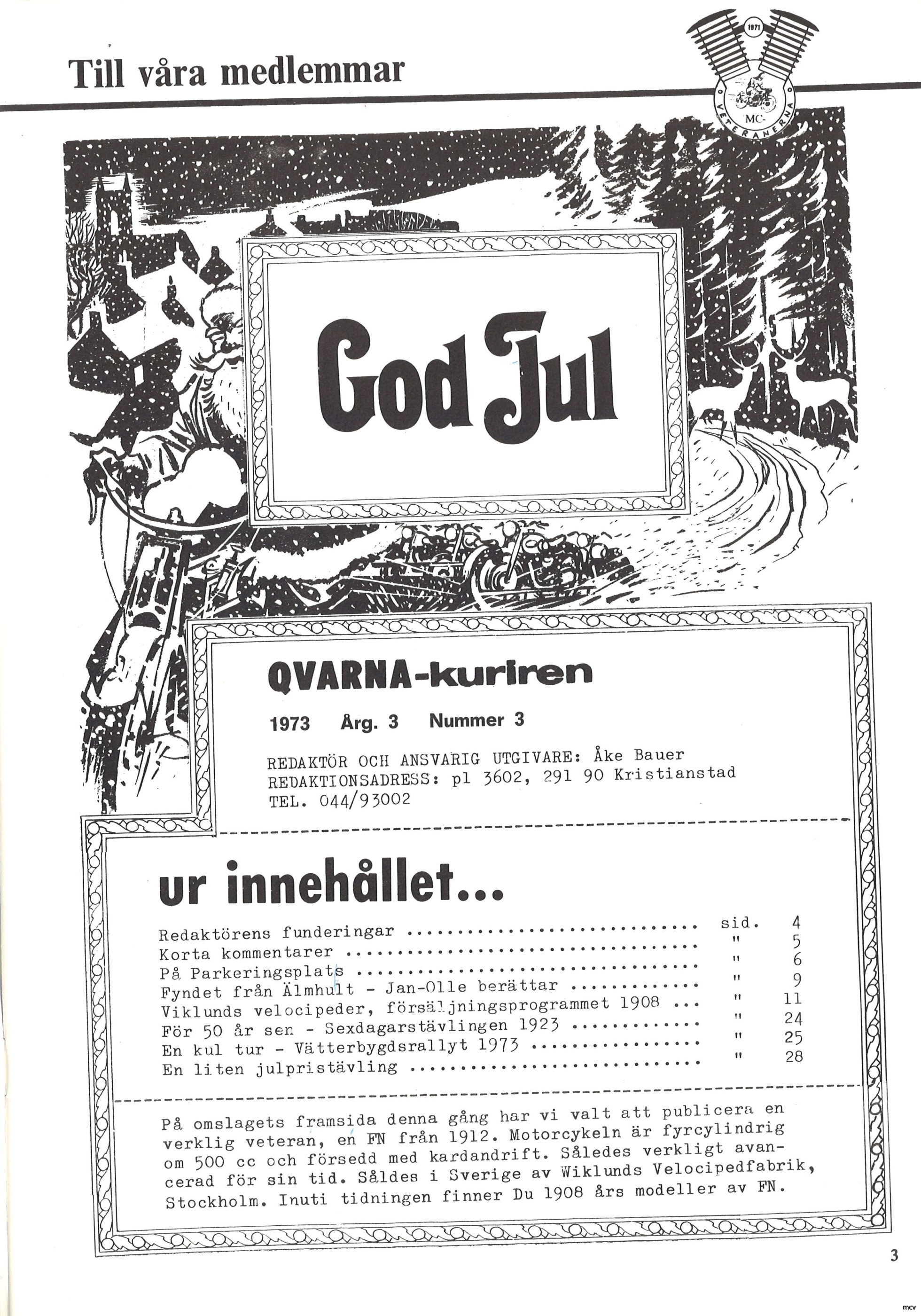 Innehållsförteckning nr 3-1973 Innehållsförteckning nr 3-1973