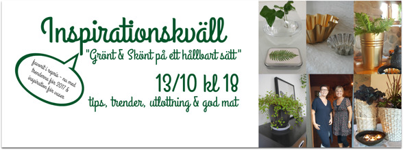 Välkommen till en Inspirationskväll med hållbarhet som gemensam nämnare! Välkommen till en Inspirationskväll med hållbarhet som gemensam nämnare!