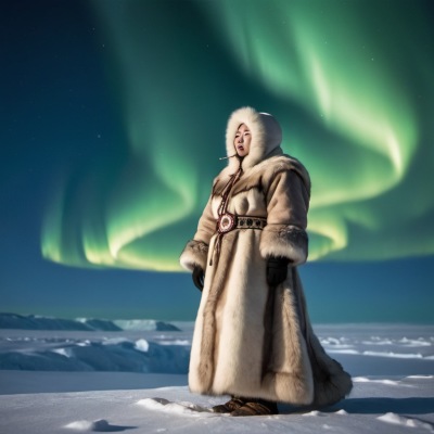 Inuit får kontakt med de döda genom norrskenet.Egen AI-genererad bid