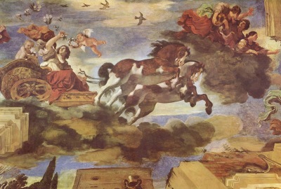 Målning av Aurora av Guercino 1621-23 i en freskomålning Casino Ludovisi, Rom.