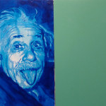 Innocent X, satellite, Einstein, green screen & star sky. acrylic on panel. 30x80cm. 2010
