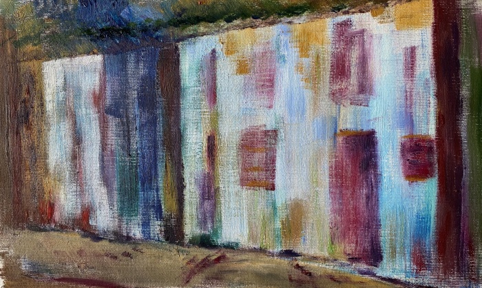 Blå hus från Kuba, 37 x 24 cm, olja på canvas