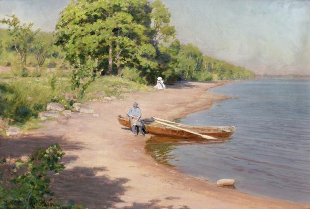 Roddbåt vid strand 1890, Bukowskis Roddbåt vid strand 1890, Bukowskis