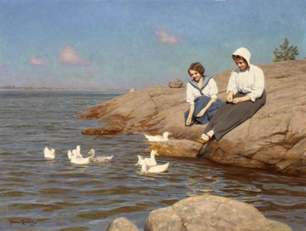 Kvinnor på badklippa med änder 1910, Bukowskis Kvinnor på badklippa med änder 1910, Bukowskis
