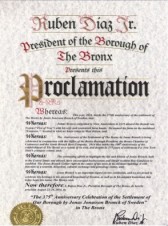 Denna proklamation från borgmästaren i the Bronx bekräftar att Jonas Bronck har givit namn åt the Bronx.This proclamation from the mayor of the Bronx confirms that Jonas Bronck has named the Bronx