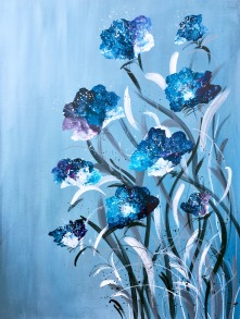 Blå Blom 42x56 cm på syrafritt papper. (1500sek)