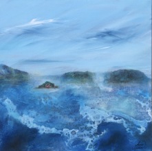Upprört hav 40x40 cm, akryl på duk (2400 sek)
