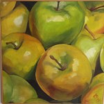 Äpplen, Olja på akrylbakgrund 70 x 70 cm.