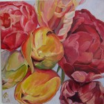 Tulpaner, Olja på akrylbakgrund 100 x 100 cm.
