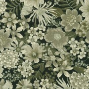 Bomullstyg gråsvart blom (Vintage Petal)