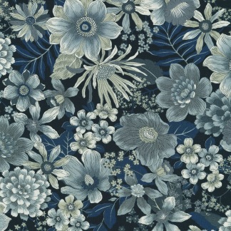 Bomullstyg mörkblå blom (Vintage Petal)