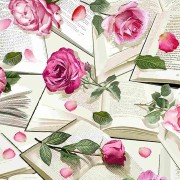 Bomullstyg Rosor och Böcker (Roses with Books)