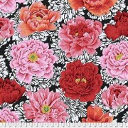Bomullstyg röda blommor (Brocade Peony)