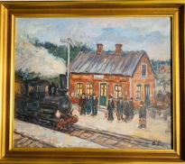 Folkliv på järnvägs perongen (Bror Jönsson)