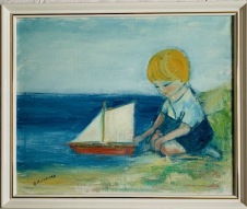 Pojken med segelbåt vid vattnet (Alf Forslund)