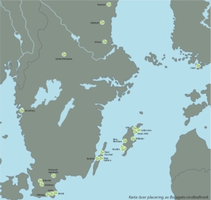Vindkraftverkens placering. Källa: Slitevind.se, Bolagsbeskrivning Nasdaq First North Vindkraftverkens placering. Källa: Slitevind.se, Bolagsbeskrivning Nasdaq First North