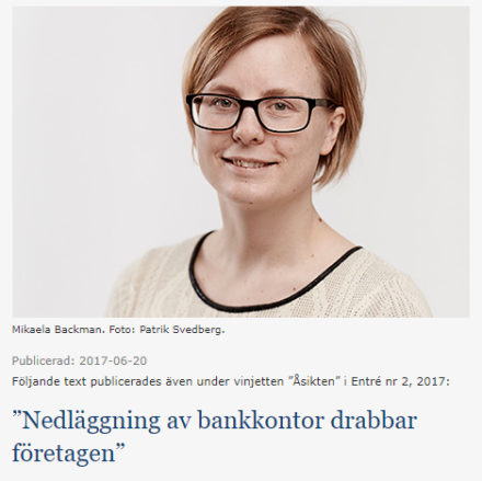 Mikaela Backman, Internationella Handelshögskolan i Jönköping, tidningen Entré Esbri