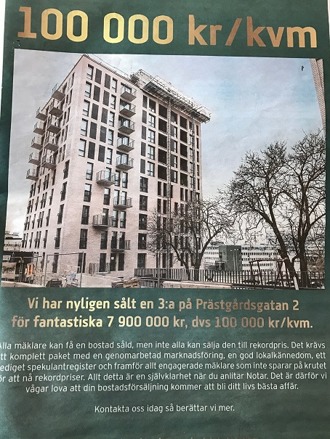 Notars annons i tidningen Vi i Sundbyberg 9-5 maj 2017. Fastigheten heter Arkaden och ligger där Prästgårdsgatan rinner ut på Ekensbergsvägen