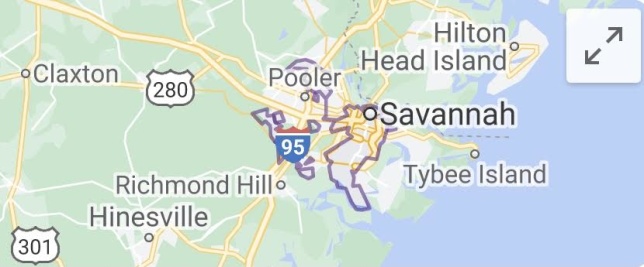 Savannah ligger i staten Georgia vid kusten.