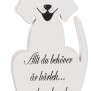 Stående hund med text