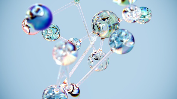 Ett nätverk som ser ut att vara av glasbubblor i olika blå nyanser.