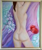 Konst 0008"Äppelblom" Oljemålning med ram 65x54 cm Pris 2900:-.