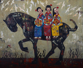 Journey of Three Sisters, oil on canvas, 102 x 122 cm, 2015. (Sold)