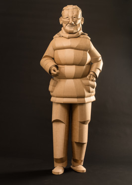 Shaoxing Woman with Vest , life-sized, cardboard and glue, 2014