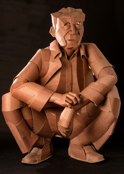 Squatting Man, 180 x 140 x 120 cm, cardboard, glue and ink, 2015, SOLD