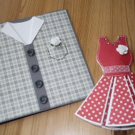 Födelsedagskort, skjort och klänning, gjort på Kuligt i Laholm