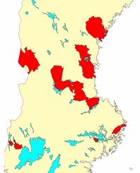 Sverigekarta med några av våra  utförda flyginventeringar