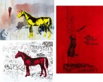 Yellow horse print, 43 x 53 cm. Kitchen confidence 37 x 60 cm. Red horse 42 xin 50 cm. (the red areas appear blurry on screen but that is just a conflict between lowres jpgs and the deepred colour)