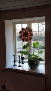 Klassisk stil i vardagsrummets djupa fönsternischer med vitt och grönt. Halmstjärnan har fått komma fram igen efter många års vila. Klassisk stil i vardagsrummets djupa fönsternischer med vitt och grönt. Halmstjärnan har fått komma fram igen efter många års vila.
