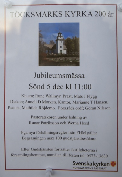 5 december 2021 - Så var det dags att fira Töcksmarks kyrka 200 år i nuvarande utformning.