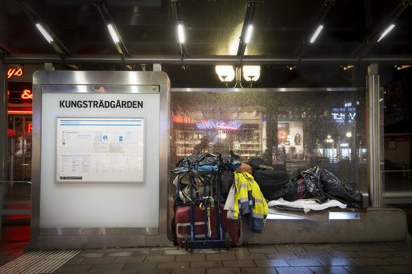 Spårvagnshållplats i Kungsträdgården, Hamngatan i Stockholm